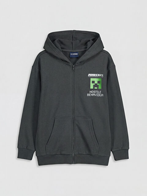 LCW Kids Kapüşonlu Minecraft Baskılı Erkek Çocuk Fermuarlı Sweatshirt - S6OH46Z4-R4Q
