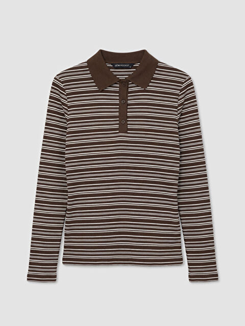 LCW Modest Polo Yaka Çizgili Kadın Tişört - S6OH50Z8-LFC