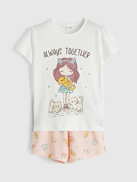 LCW Kids Bisiklet Yaka Baskılı Kız Çocuk Şortlu Pijama Takımı - S6OH57Z1-FDU