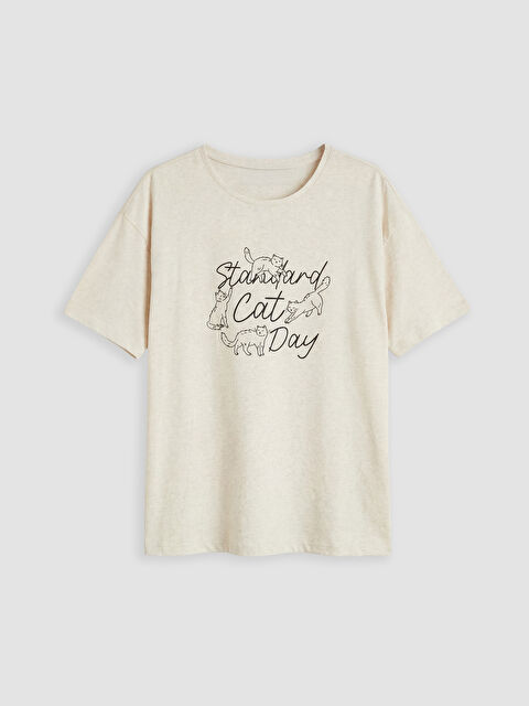 LCW DREAM Bisiklet Yaka Baskılı Kadın Pijama Üstü