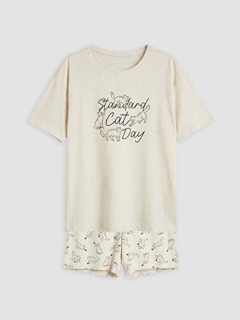 LCW DREAM Bisiklet Yaka Baskılı Kadın Şortlu Pijama Takımı - S6OI03Z8-RTV