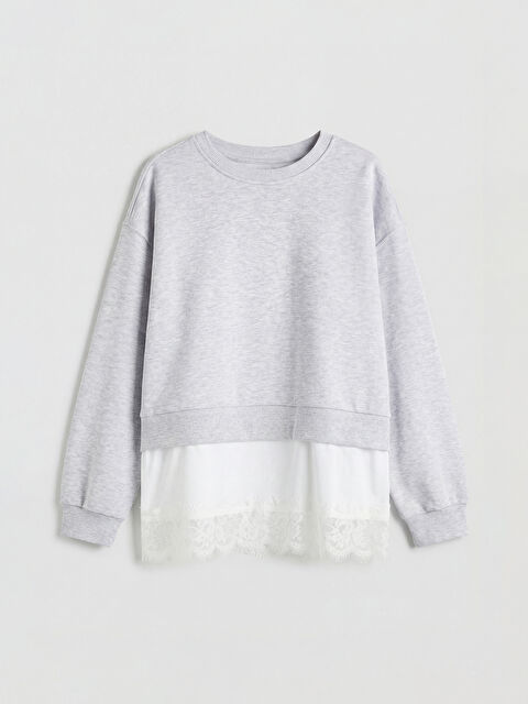 LCW Kids Bisiklet Yaka Dantel Detaylı Kız Çocuk Sweatshirt - S6OI32Z4-CT3