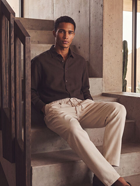 LCW Vision Regular Fit Keten Görünümlü Erkek Gömlek