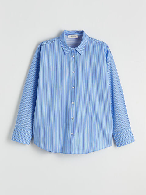 LCW Vision Çizgili Oversize Poplin Kadın Gömlek - S6OI98Z8-LEN