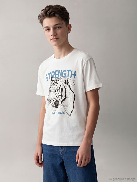 LCW Kids Bisiklet Yaka Baskılı Erkek Çocuk Tişört