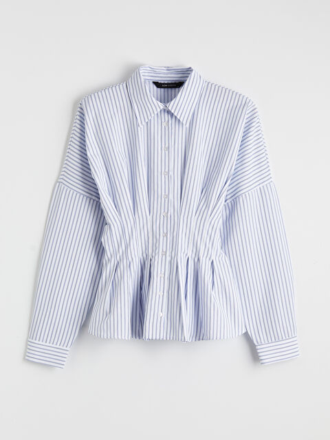 LCW Vision Çizgili Kadın Pileli Peplum Gömlek - S6OJ64Z8-LEN