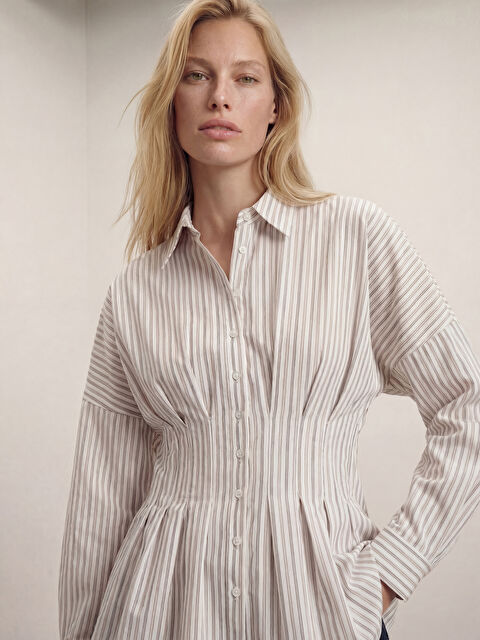 LCW Vision Çizgili Kadın Pileli Peplum Gömlek - S6OJ64Z8-LEW