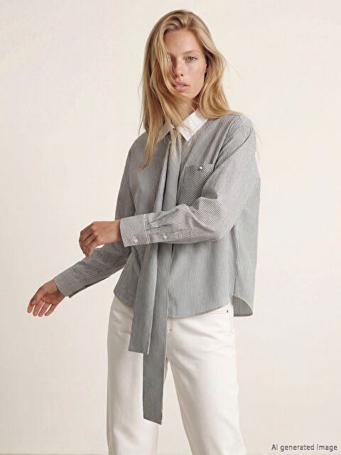 LCW Vision Kravat Detaylı Çizgili Kadın Gömlek - S6OJ67Z8-LEG