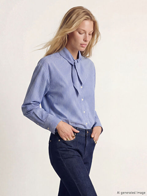 LCW Vision Fular Yaka Çizgili Kadın Gömlek - S6OJ68Z8-LGS