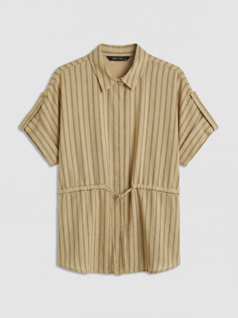 LCW STUDIO Çizgili Keten Görünümlü Kadın Gömlek