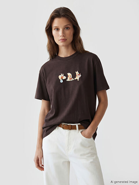 LCW Modest Winnie the Pooh Baskılı Kadın Tişört	