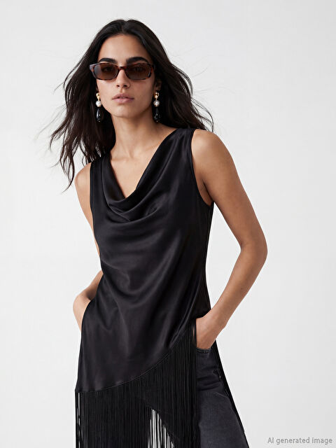 LCW Vision Dökümlü Yaka Püsküllü Saten Bluz - S6OJ92Z8-CVL