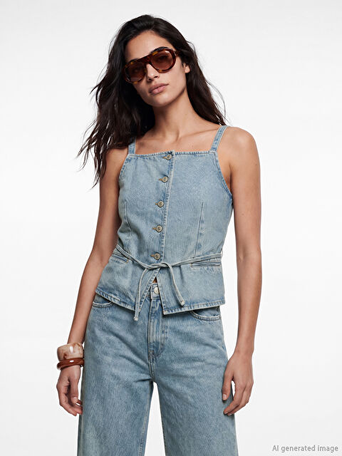 LCW Vision Kare Yaka Kadın Jean Yelek