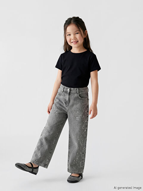 LCW Kids Taş İşlemeli Kız Çocuk Jean Pantolon