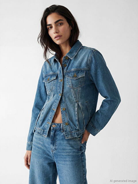 LCW Vision Gömlek Yaka Kadın Jean Ceket