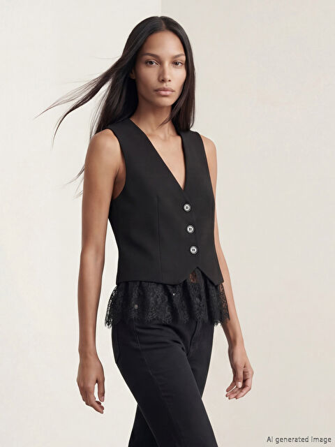 LCW Vision V Yaka Dantel Detaylı Kadın Klasik Yelek - S6OK28Z8-CVL