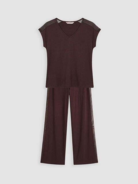 LCW DREAM V Yaka Tül Detaylı Kadın Pijama Takım - S6OK52Z8-JR3