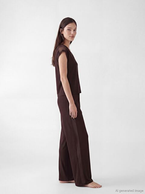 LCW DREAM V Yaka Tül Detaylı Kadın Pijama Takım - S6OK52Z8-JR3