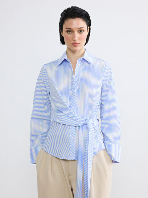 LCW Vision Çizgili Bağlamalı Kadın Gömlek - S6OK55Z8-LEN