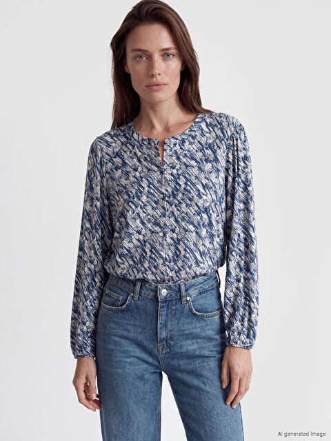 LCW Grace Bisiklet Yaka Desenli Bluz