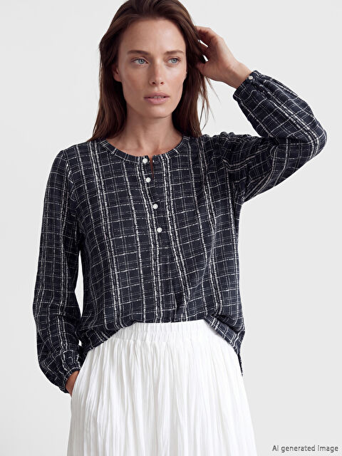 LCW Grace Bisiklet Yaka Desenli Bluz