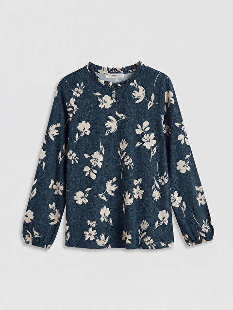 LCW Grace Fırfırlı Dik Yaka Çiçekli Bluz - S6OK71Z8-LSJ