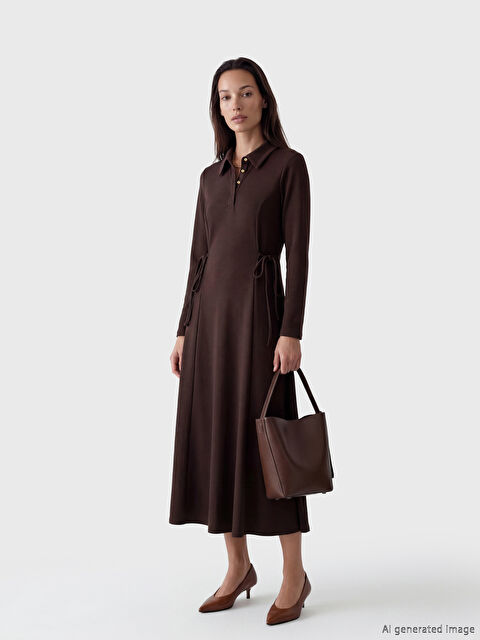 LCWAIKIKI Classic Gömlek Yaka Soft Touch Bağcıklı Elbise - S6OK75Z8-HKM