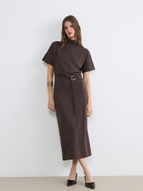 LCWAIKIKI Classic Dik Yaka Kemerli Soft Touch Elbise - S6OK76Z8-JSE