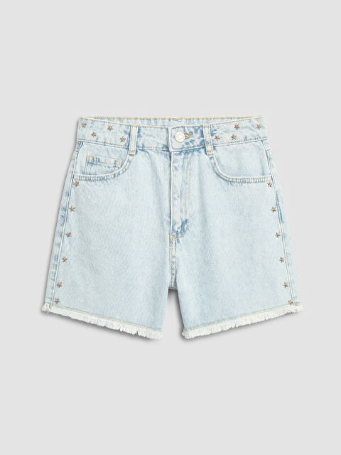 LCW Kids Yıldız Aplikeli Kız Çocuk Jean Şort