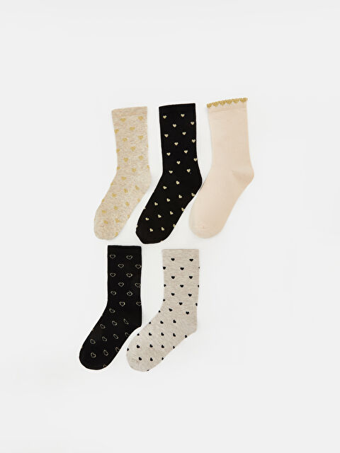 LCW DREAM Kalp Desenli Kadın Soket Çorap 5'li Paket - S6OL20Z8-EZC