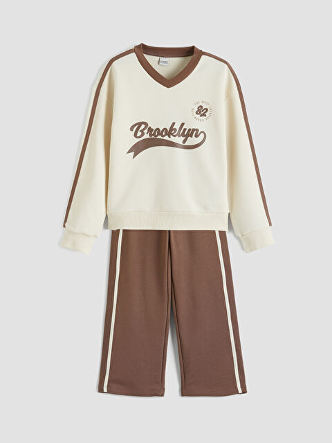 LCW Kids Brooklyn Baskılı Kız Çocuk Sweatshirt ve Eşofman Altı - S6OL48Z4-FES