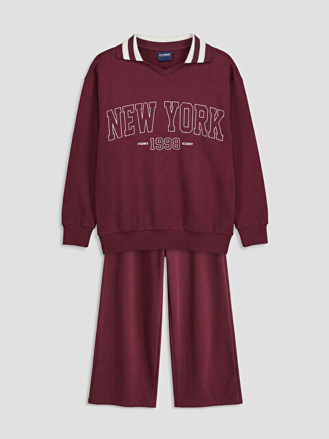LCW Kids New York Baskılı Kız Çocuk Sweatshirt ve Eşofman Altı - S6OL57Z4-HMN