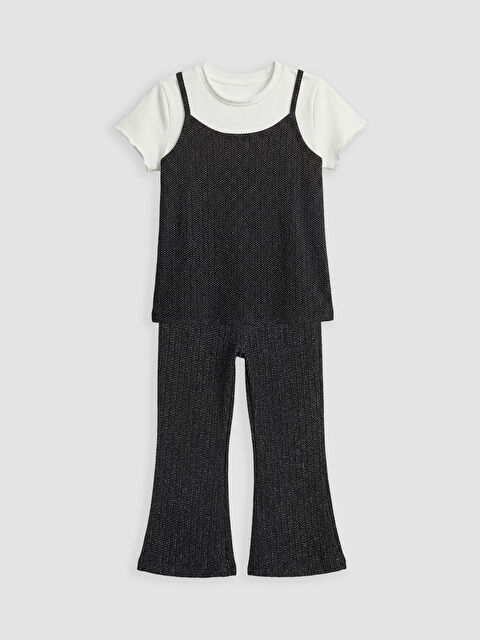 LCW Kids Fiyonklu Kız Çocuk Tişört Tayt Pantolon Ve Bluz 3'li - S6OL78Z1-R9J