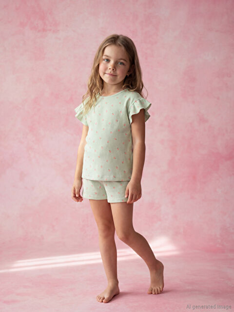 LCW Kids Çilek Desenli Kız Çocuk Şort ve Tişört