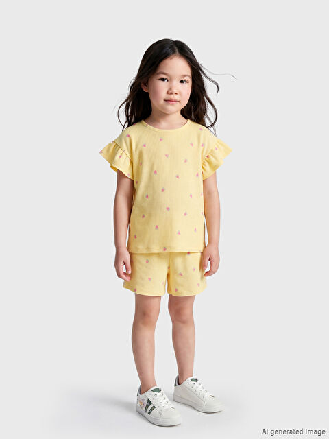 LCW Kids Desenli Kız Çocuk Şortlu Takım