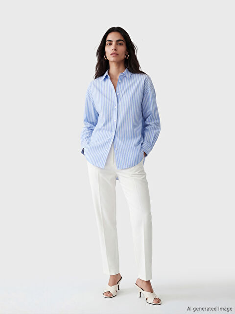 Natuvera Çizgili Poplin Kadın Gömlek - S6D006Z8-ZW5