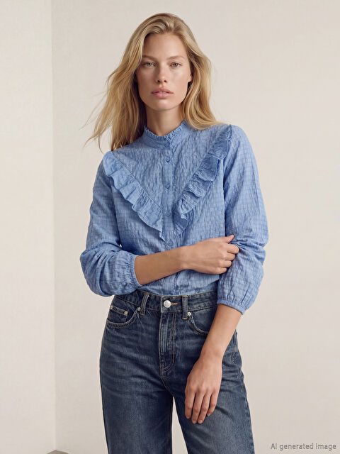 LCW Vision Hakim Yaka Fırfırlı Dokulu Kadın Gömlek - S6OM45Z8-LLC