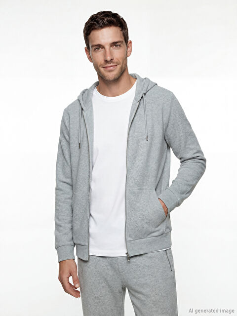 LCWAIKIKI Classic Kapüşonlu Erkek Fermuarlı Sweatshirt - S6F014Z8-DCR
