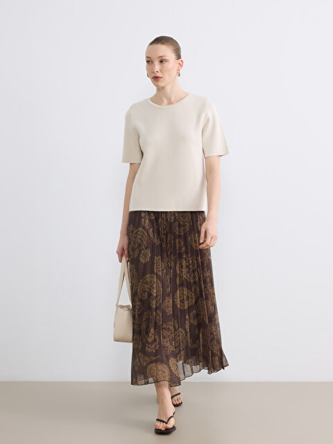 LCWAIKIKI Classic Beli Lastikli Desenli Pileli Şifon Etek - S6A017Z8-LRR