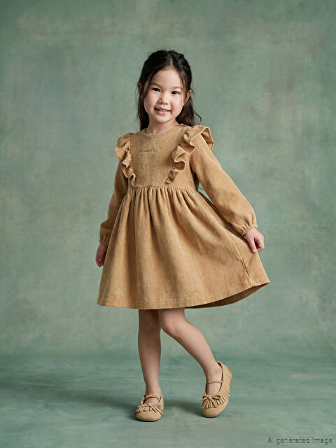 LCW Kids Fırfırlı Kız Çocuk Fitilli Kadife Elbise