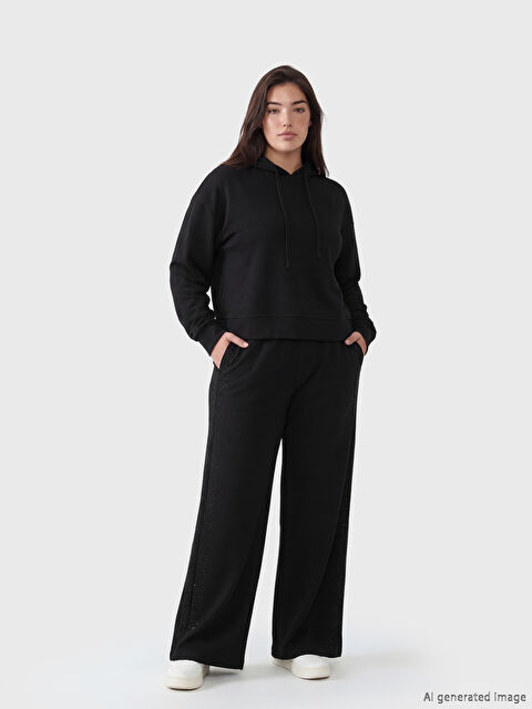 Soulife Petite Beli Lastikli Taşlı Kadın Eşofman Altı