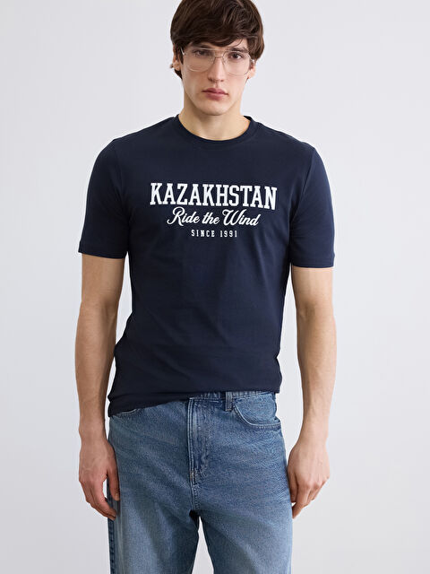 XSIDE Bisiklet Yaka Kazakistan Baskılı Erkek Tişört - S6A037Z8-YRV