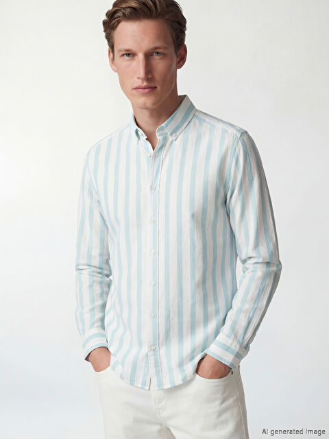 SOUTHBLUE Regular Fit Çizgili Poplin Erkek Gömlek - S6C046Z8-FPY