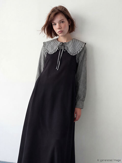 LCW Modest Kare Yaka Jile Elbise - S6F048Z8-CVL