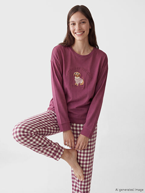 LCW DREAM Bisiklet Yaka Baskılı Kadın Pijama Takım - S6C048Z8-LPB