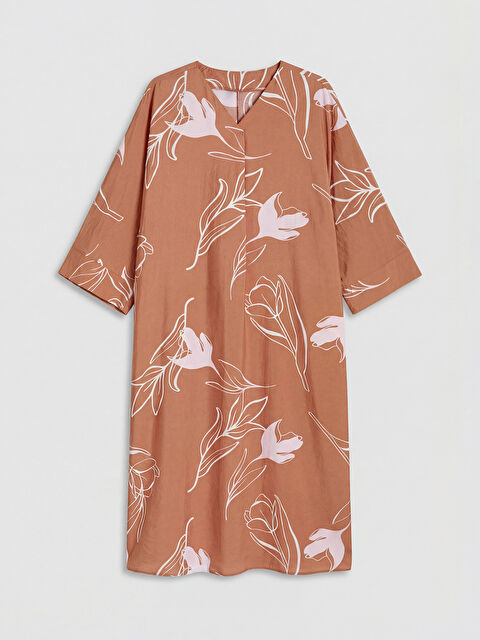 LCW Modest V Yaka Etnik Desenli Elbise