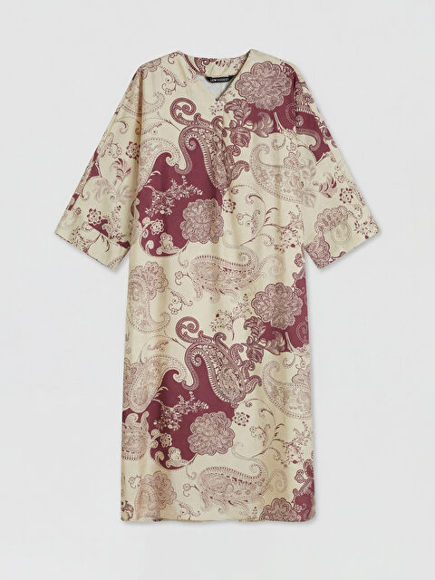 LCW Modest V Yaka Etnik Desenli Elbise - S6B056Z8-LT8