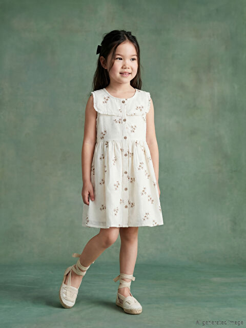 LCW Kids Kare Yaka Çiçekli Kız Çocuk Elbise