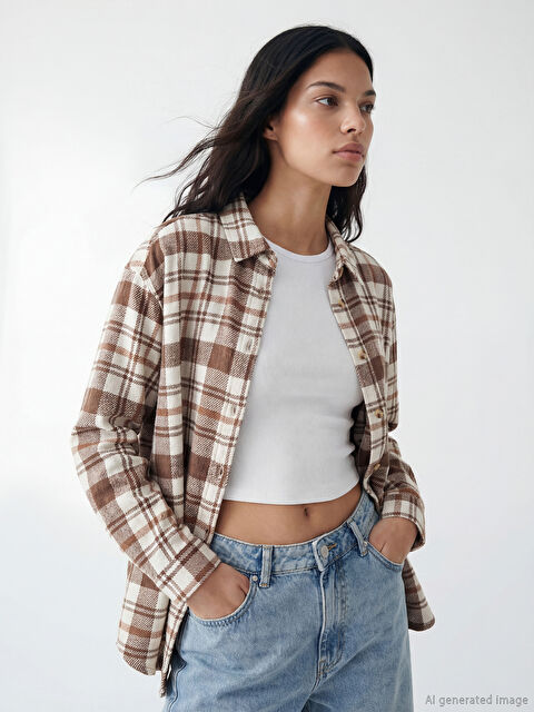 XSIDE Ekose Oversize Kadın Oduncu Gömlek - S6D073Z8-LLK