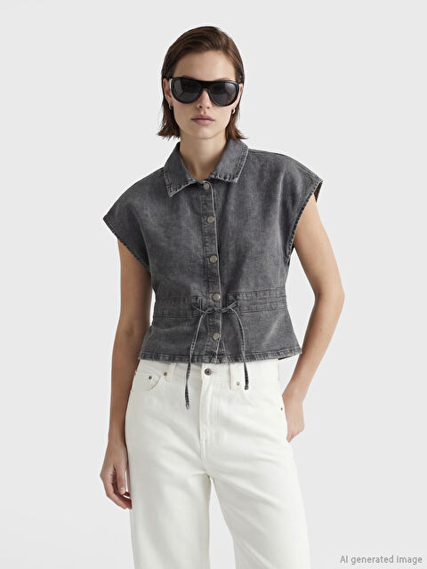 Natuvera Gömlek Yaka Kadın Jean Yelek - S6A078Z8-ZZK